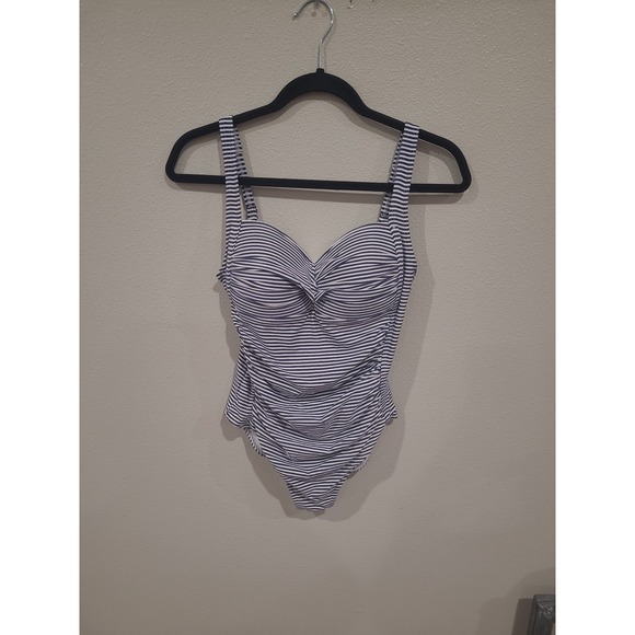 bond-eye Other - Bond Eye Joanne Blue White stripe ruched twist front Swimsuit Women SZ 8 coastal